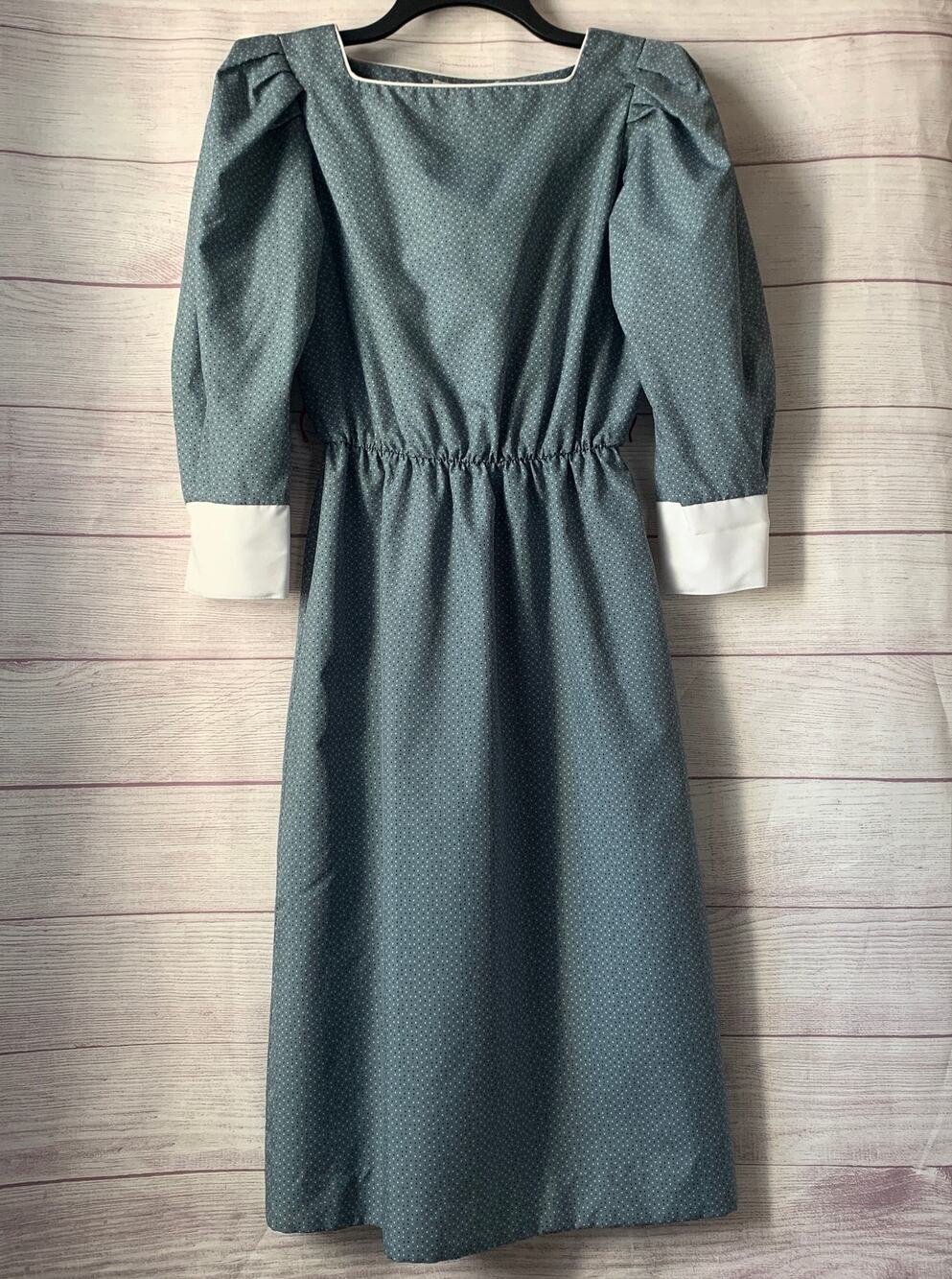 Vintage Act I New York Prairie Midi Dress Polka Dot Pattern Square Neck